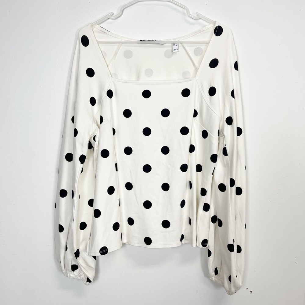 Girl With Curves Blouse Shirt Womens Large White Black Polka Dot Long Sleeve